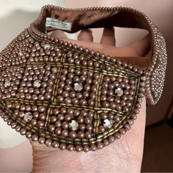 Vintage Antique Deco Retro brown Glass pearl Peter Pan Collar 1940’s 50’s - Picture 1 of 17
